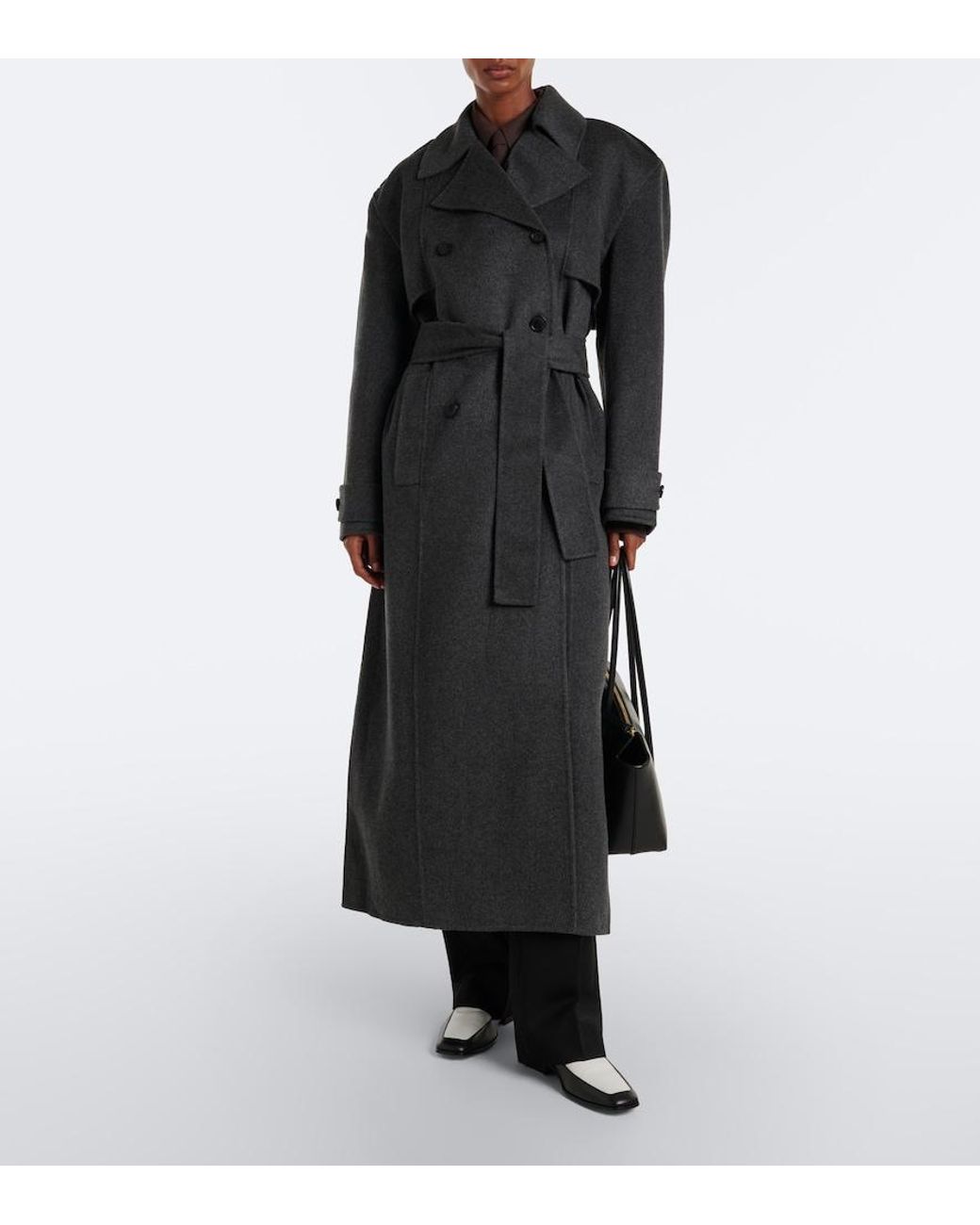 Frankie Shop Black Nikola Belted Wool And Cashmere Coat