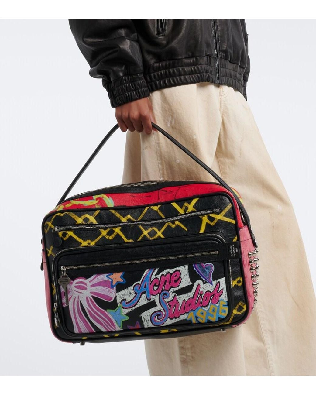 Acne Black Camero Camera Printed Leather Shoulder Bag