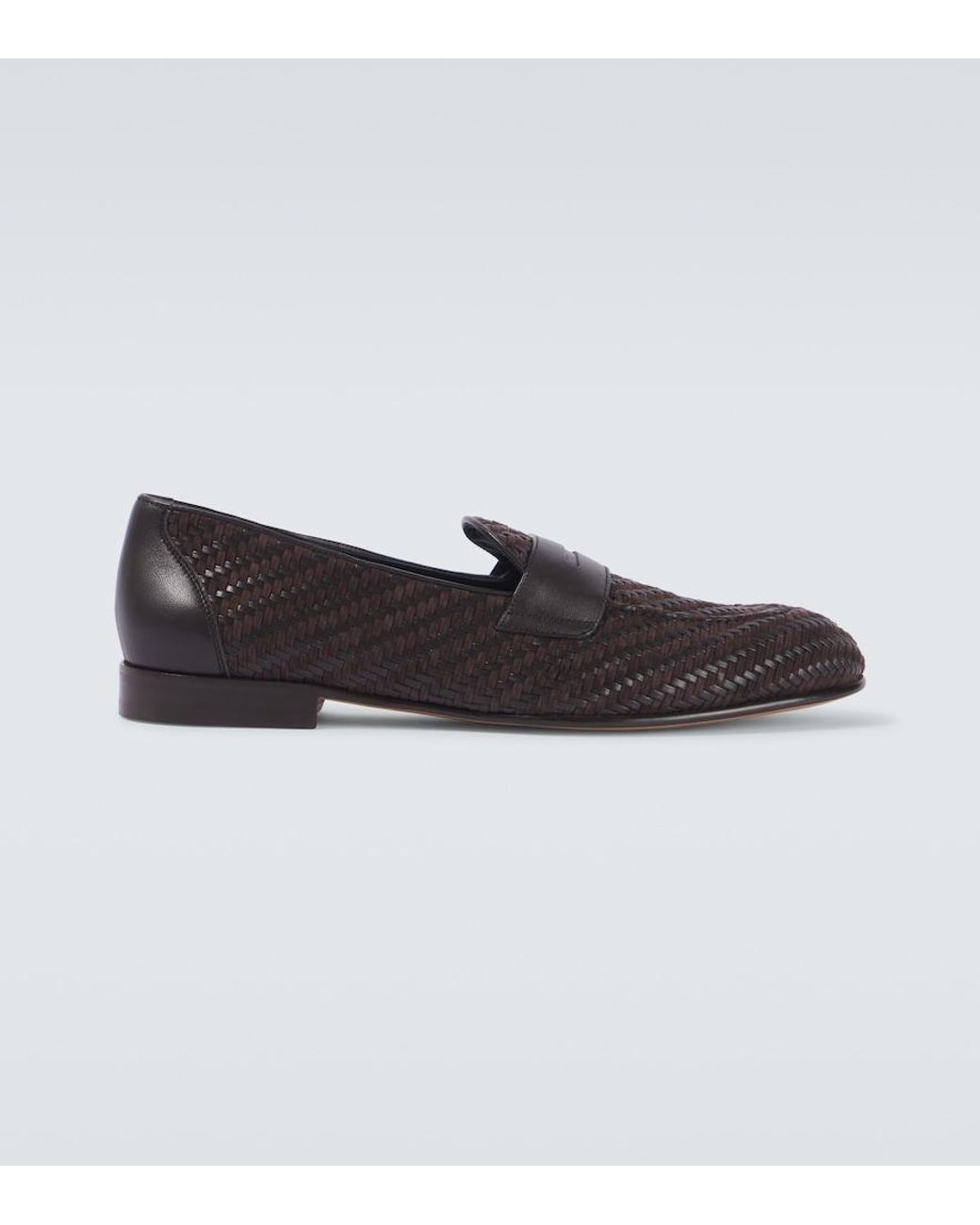 Brioni Black Appia Leather And Suede Penny Loafers for men