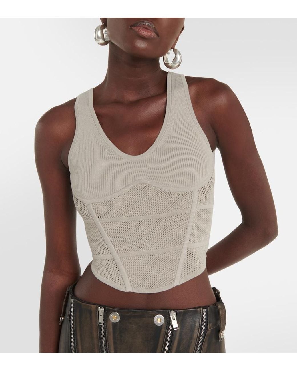 Dion Lee White Cropped Ribbed-Knit Bustier