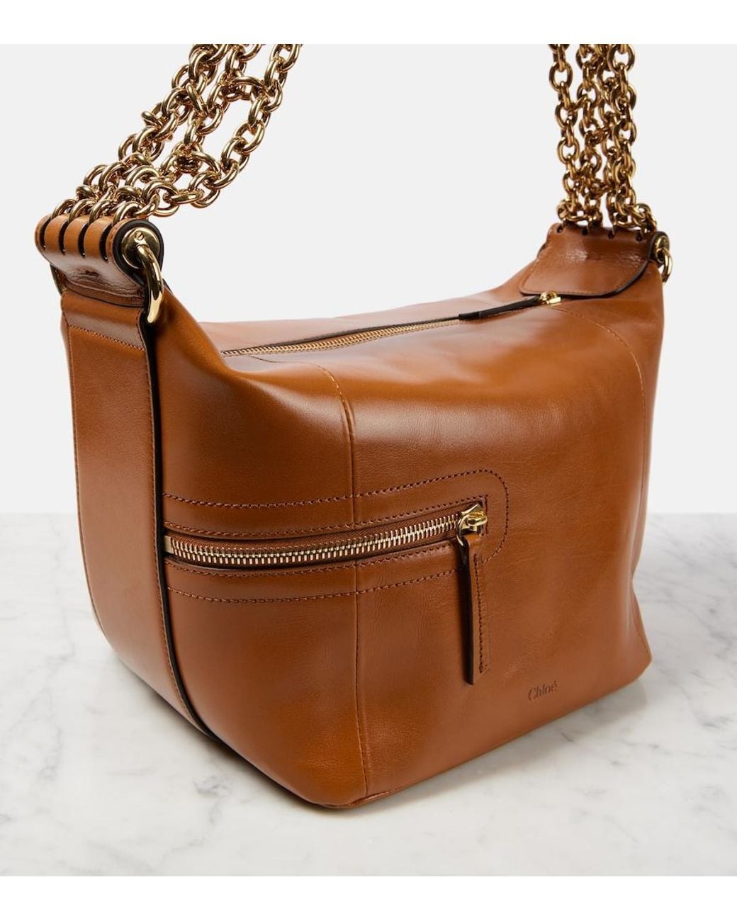 Chloé Brown Camera Chain Leather Shoulder Bag