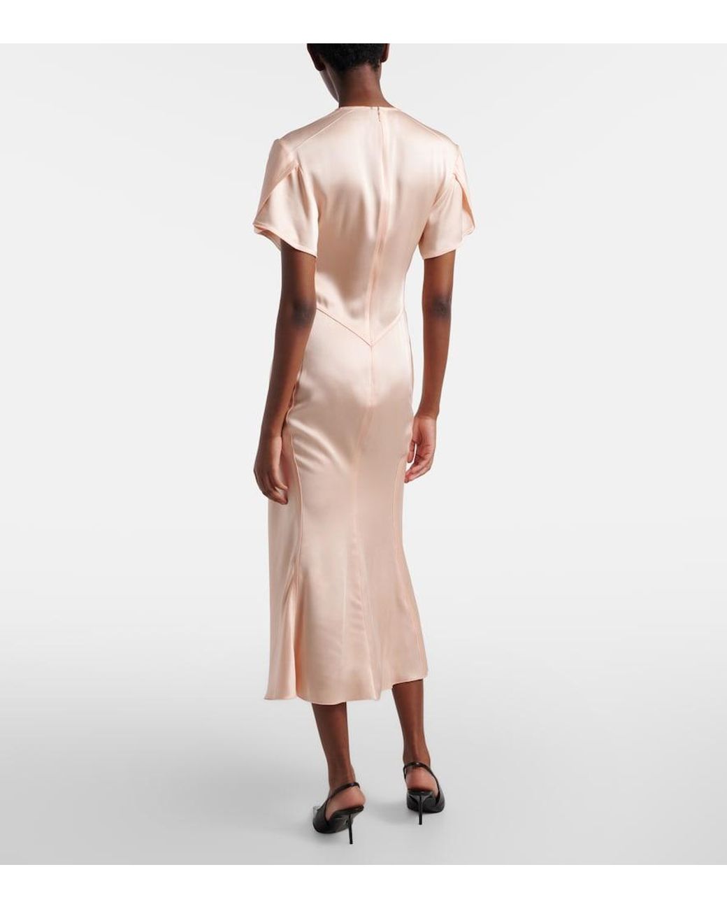 Victoria Beckham Pink Eve Gathered Satin Crepe Midi Dress