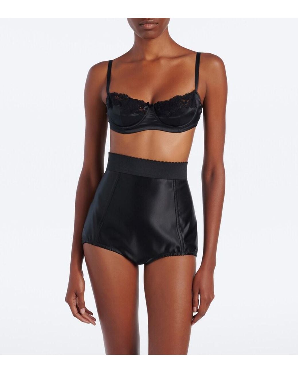 Dolce & Gabbana Black Lace-Trimmed Silk-Blend Satin Bra