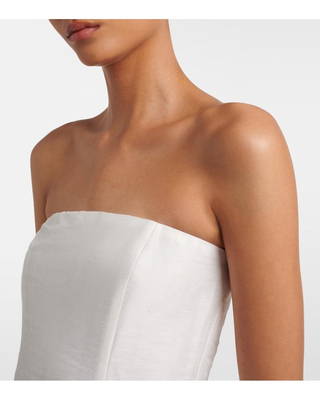 LEO LIN White Rayna Floral-Applique Linen-Blend Bustier Gown