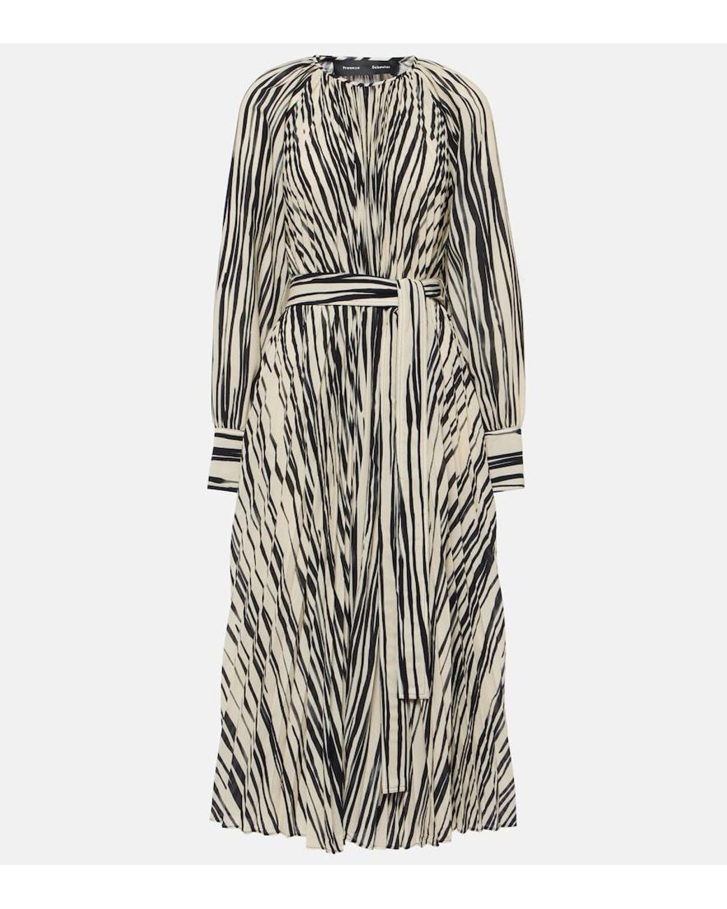 Proenza Schouler Natural Carol Striped Chiffon Midi Dress