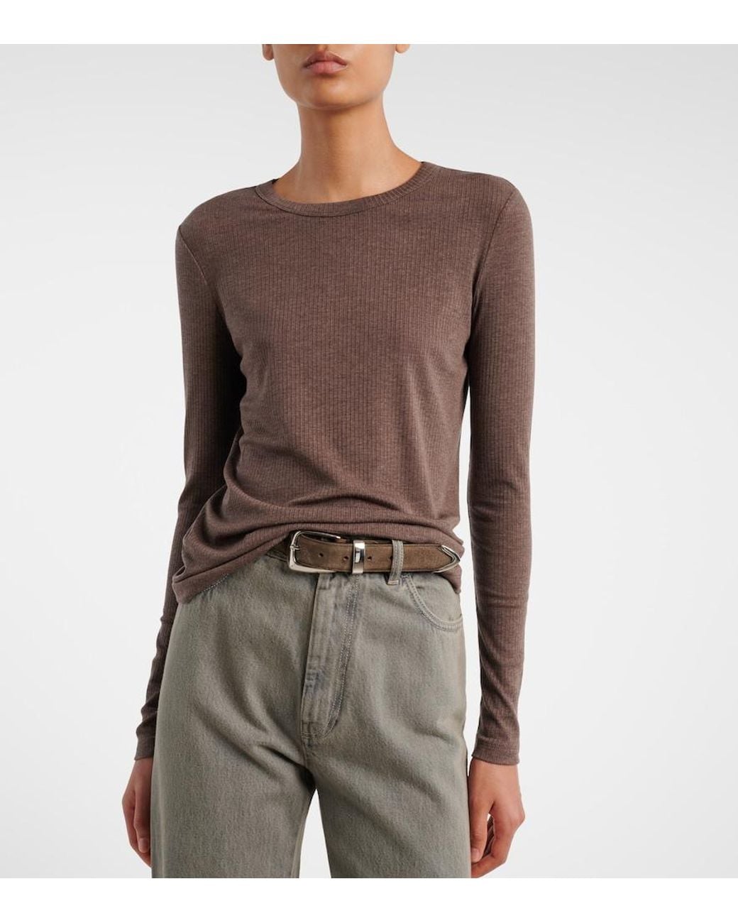 Max Mara Brown Ribbed-Knit T-Shirt