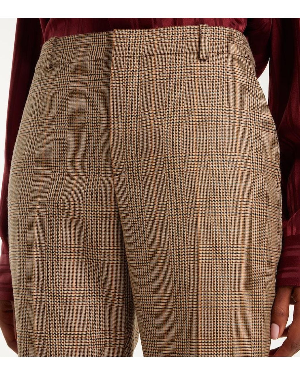 Saint Laurent Gray Prince Of Wales Check Wool Flared Pants