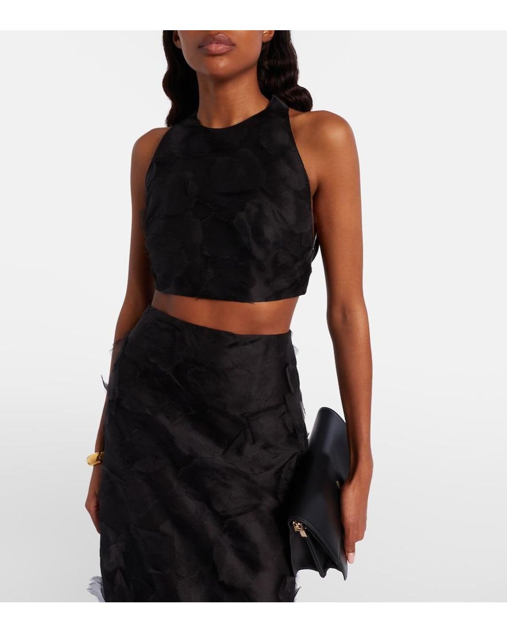 Max Mara Black Fumetto Silk Fil Coupe Crop Top