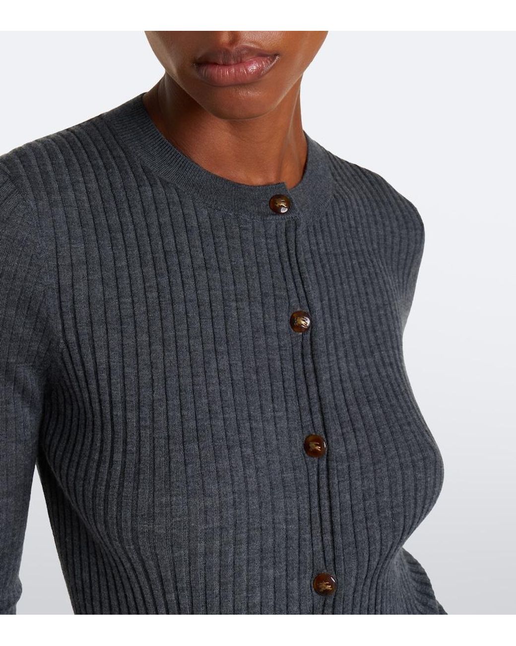Burberry Blue Ekd Ribbed-Knit Cashmere Cardigan
