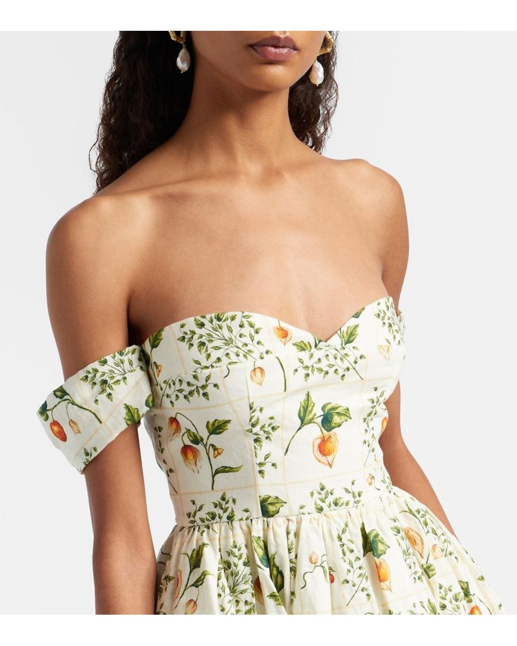 Agua Bendita Metallic Poesia Off-Shoulder Linen Minidress