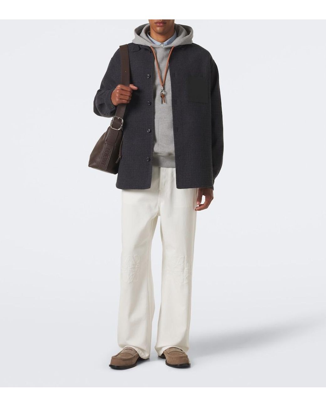 Loewe Black Leather-Trimmed Wool And Silk Overshirt for men