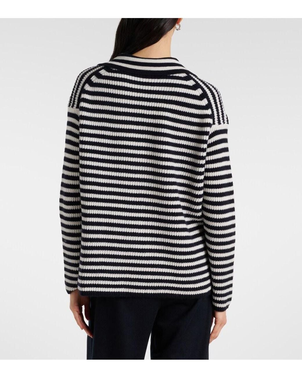 Max Mara Blue Gomma Striped Cashmere Top