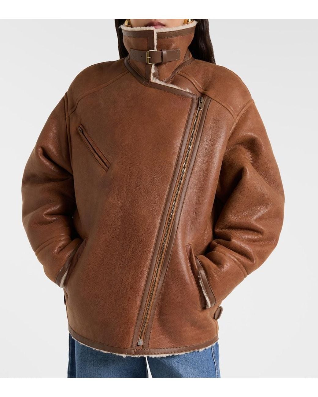 Isabel Marant Brown Adelina Shearling-Trimmed Leather Jacket