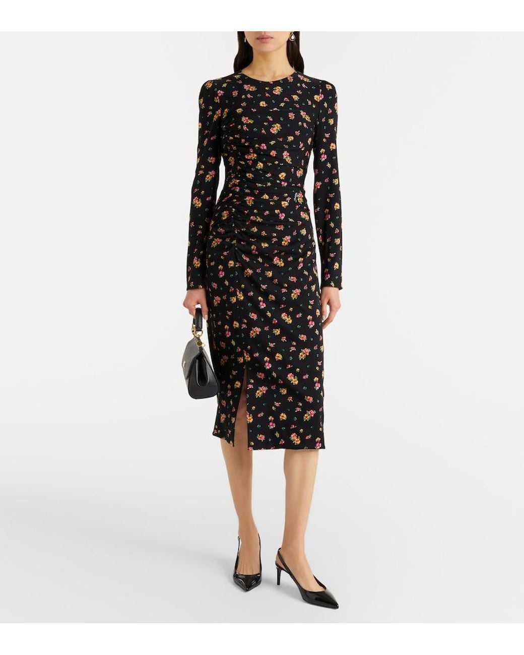 Dolce & Gabbana Black Floral Silk-Blend Midi Dress