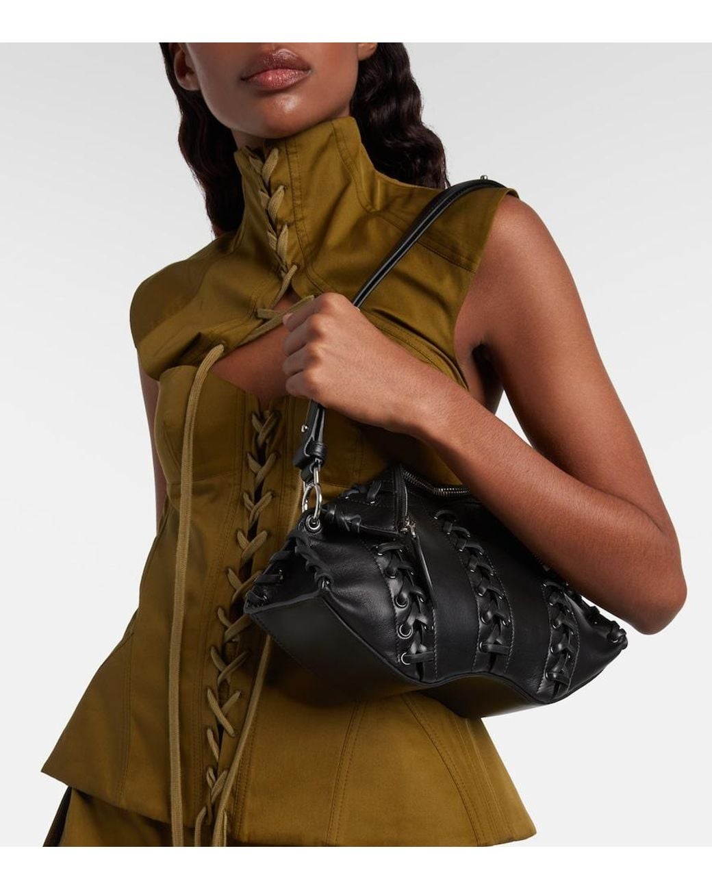 McQueen Black Manta Small Leather Shoulder Bag