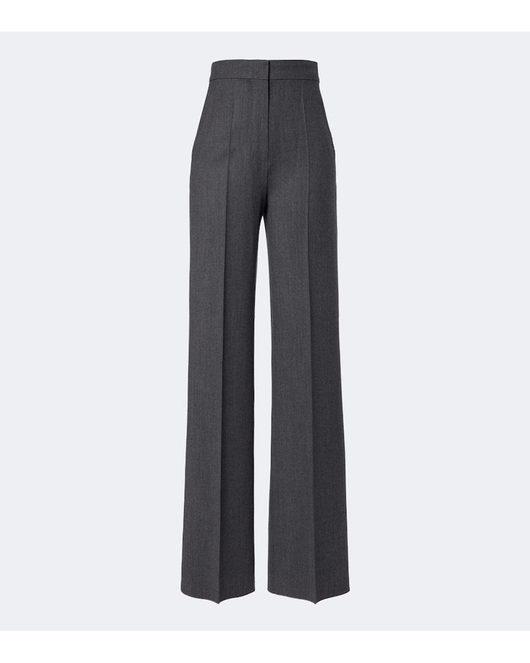 Max Mara Gray Wool-Blend Wide-Leg Pants