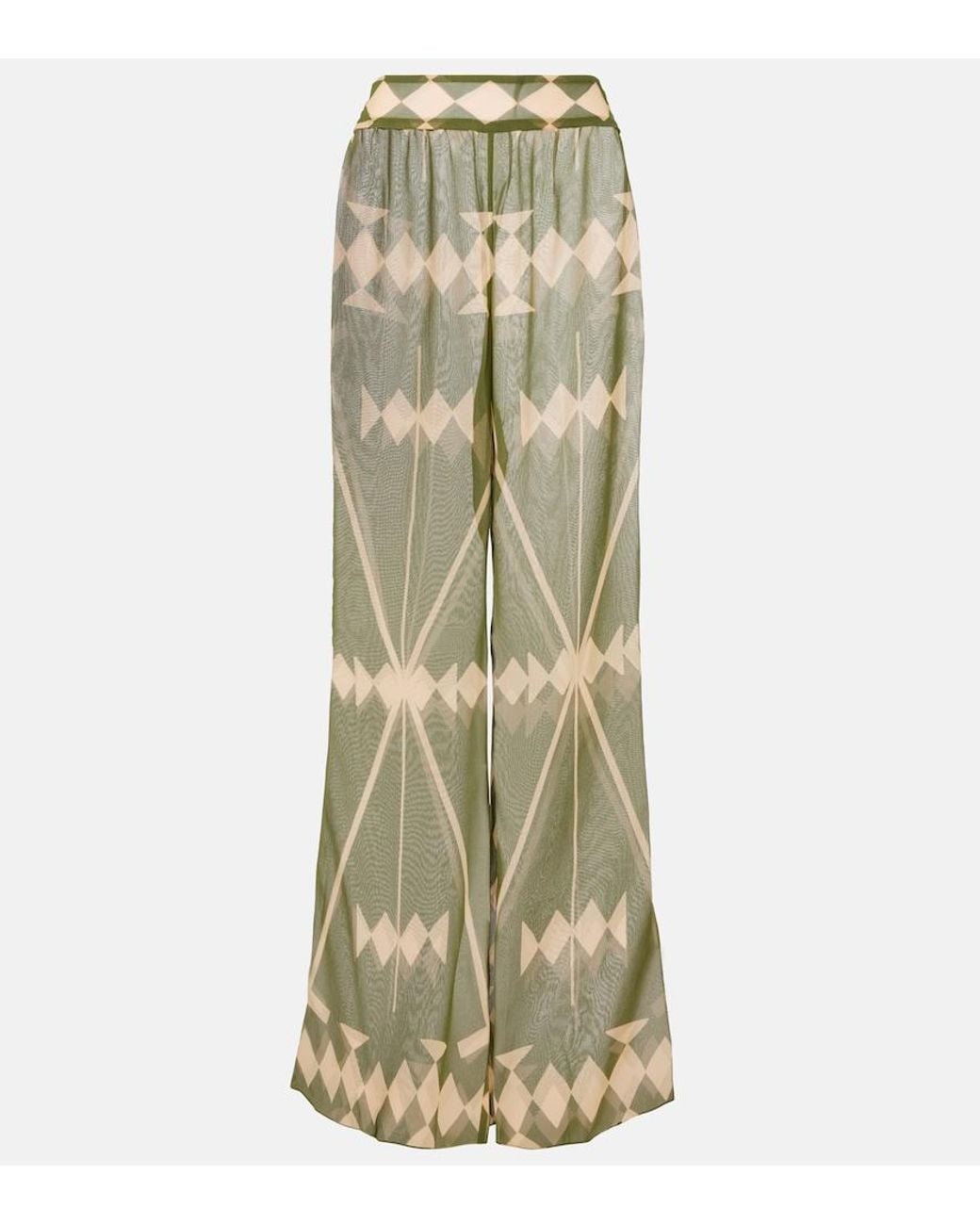 Johanna Ortiz Green Printed Sheer Chiffon Palazzo Pants