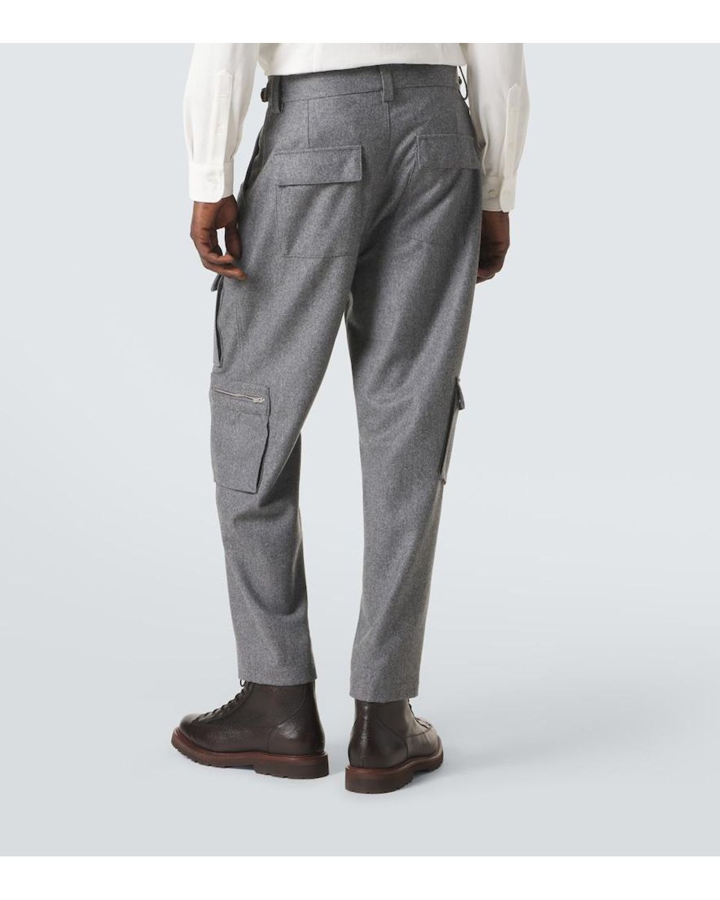 Brunello Cucinelli Gray Virgin Wool Flannel Cargo Pants for men