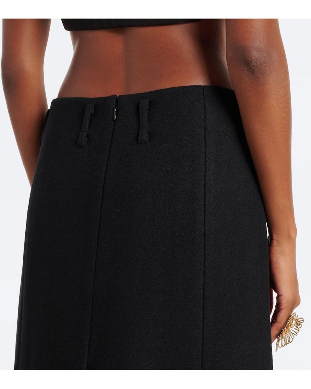 Dries Van Noten Black Embellished Wool-Blend Twill Midi Skirt