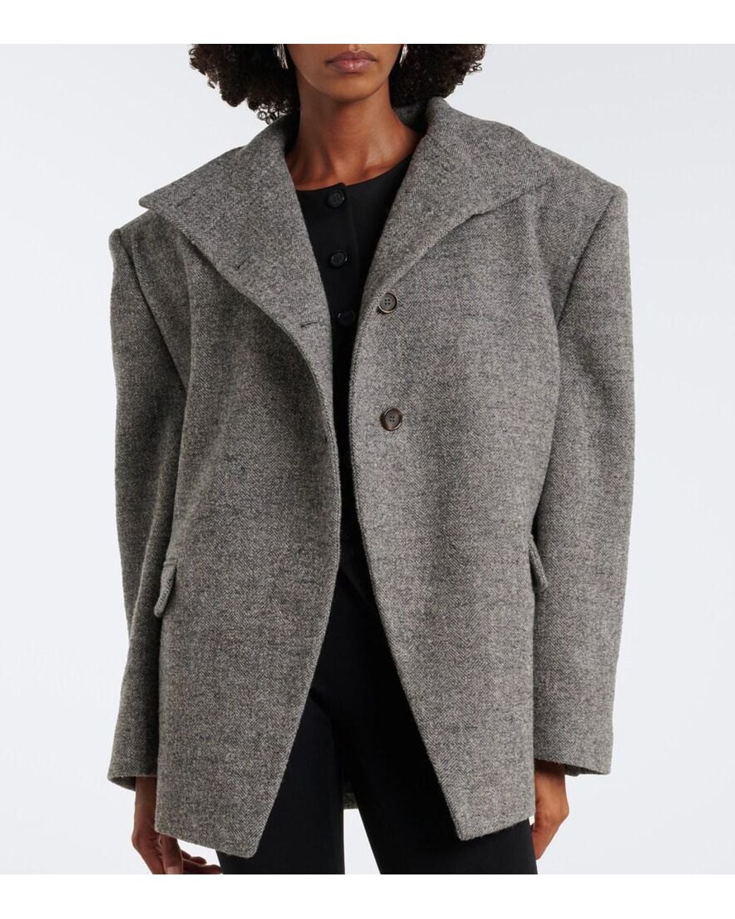 Magda Butrym Gray Herringbone Wool And Cashmere-Blend Blazer