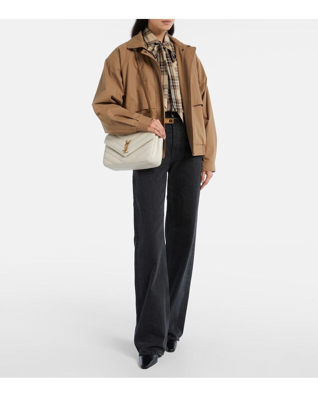 Saint Laurent Natural Loulou Medium Leather Shoulder Bag