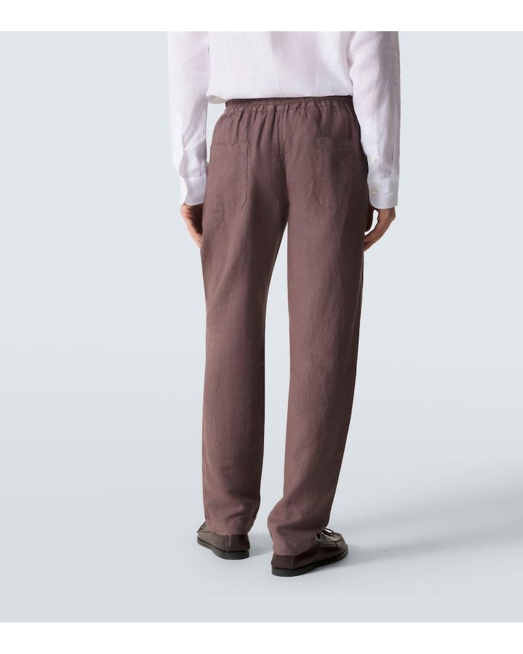 Fedeli Brown Linen Straight Pants for men