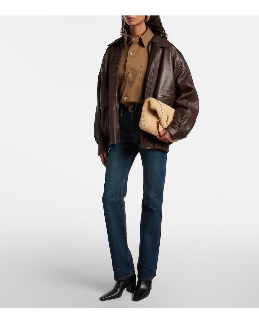 Saint Laurent Metallic Cassandre Envelope Shearling Shoulder Bag