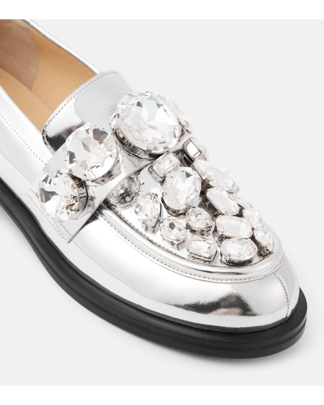 Mach & Mach Crystal-Embellished Metallic Leather Loafers in
