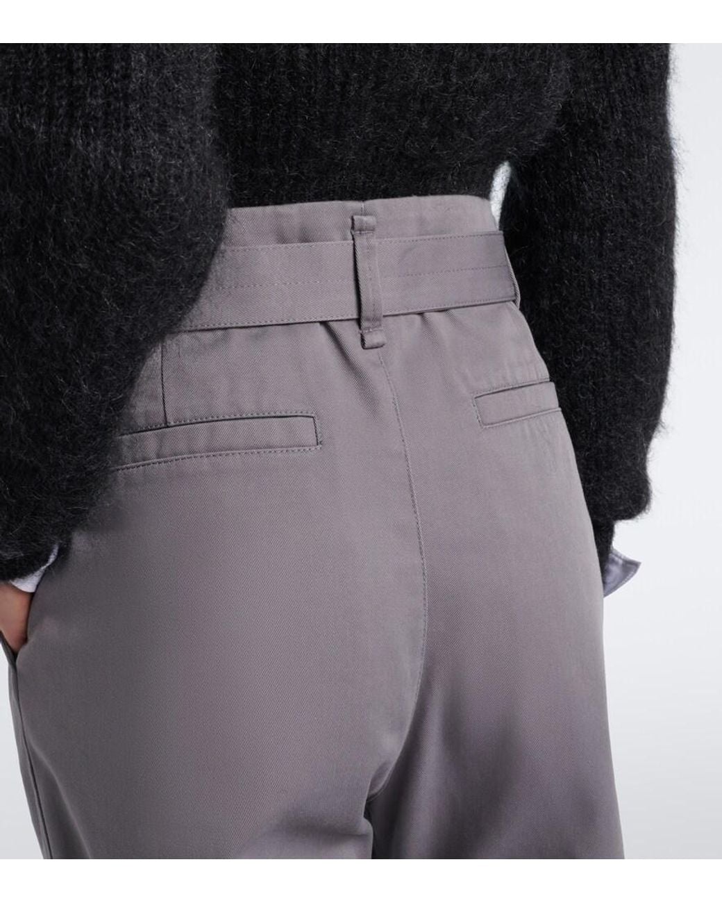 Lemaire Gray Belted Twill Wide-Leg Pants
