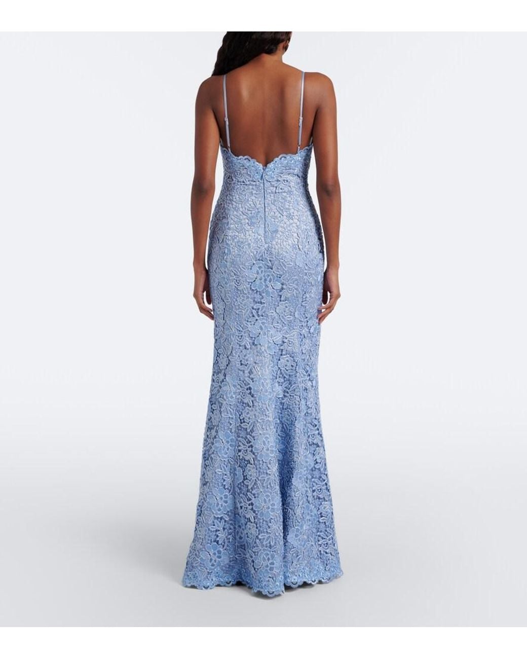 Rebecca Vallance Blue Nottingham Guipure Lace Gown