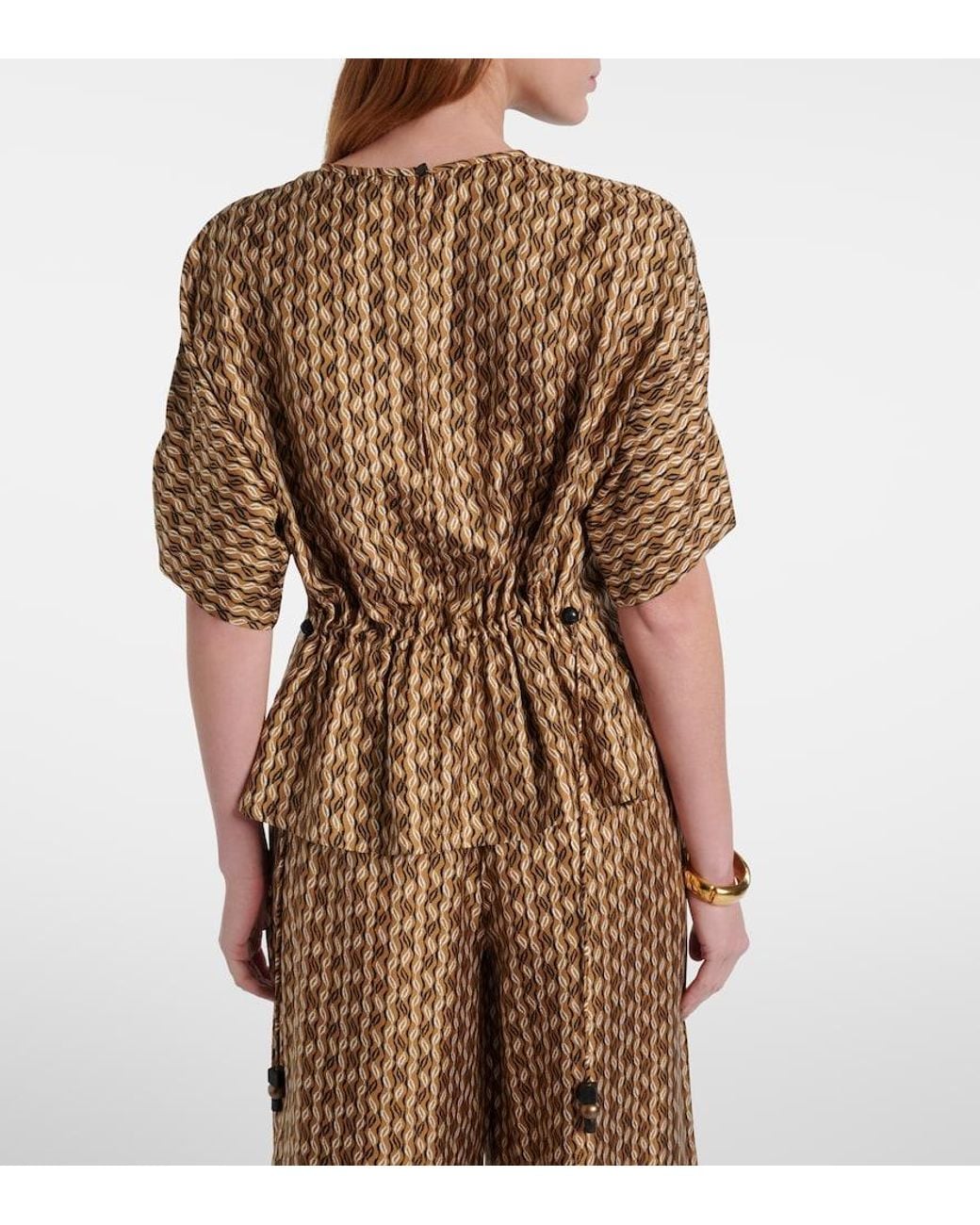 Max Mara Brown Nordica Printed Silk Blouse
