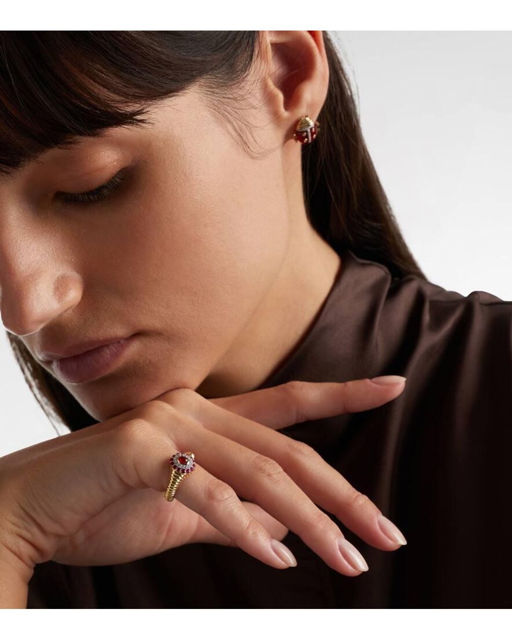 Yvonne Léon White Ring Berlingot Pompadour Baby Aus 9Kt Gelbgold (375/1000) Mit Edelsteinen