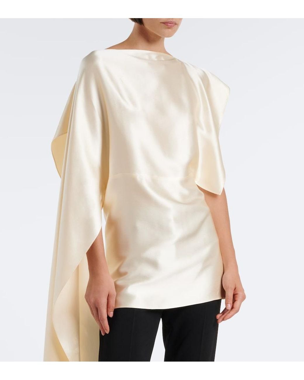 Magda Butrym Natural Asymmetric Draped Silk Satin Top
