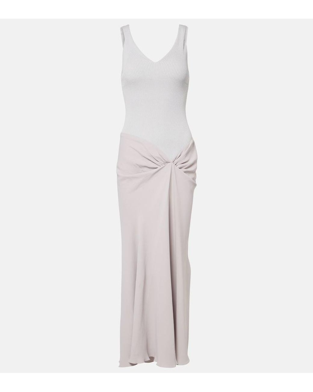 Victoria Beckham White Knit-Detail Crepe Maxi Dress