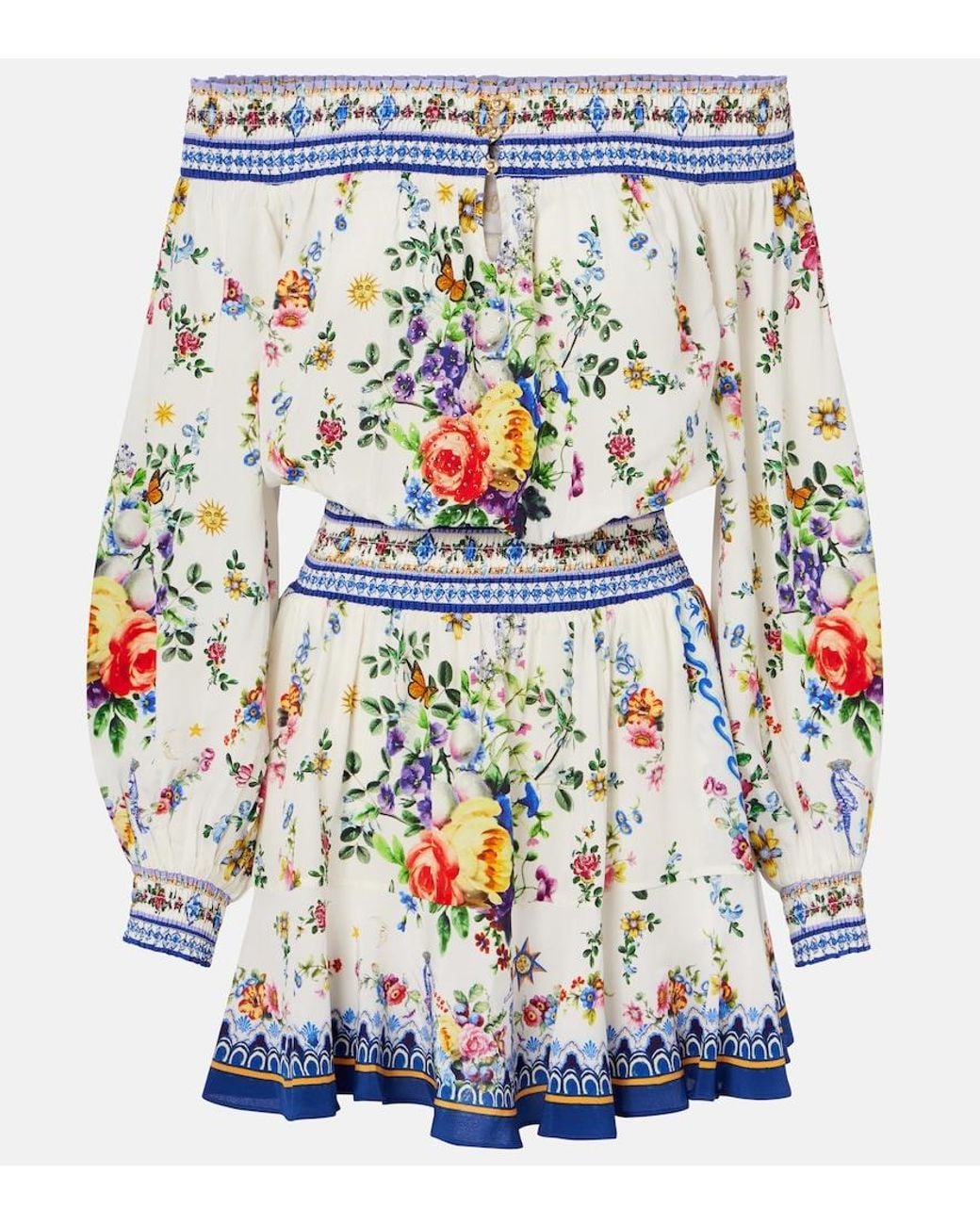 Camilla White Printed Silk Crepe Minidress
