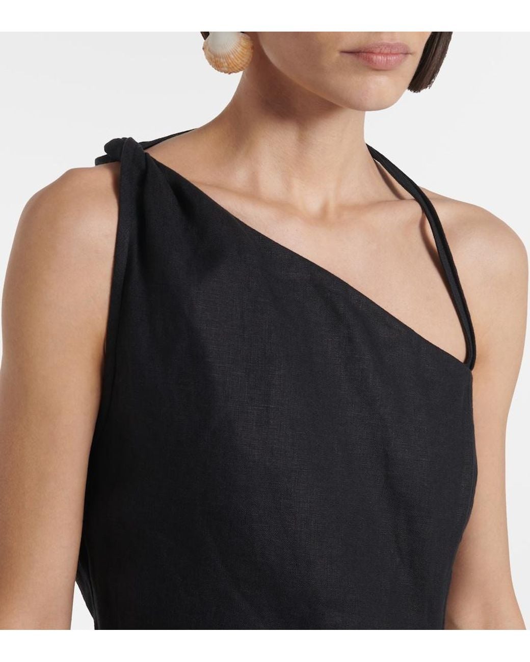 SIR. Affogato Asymmetric Linen Minidress in Black