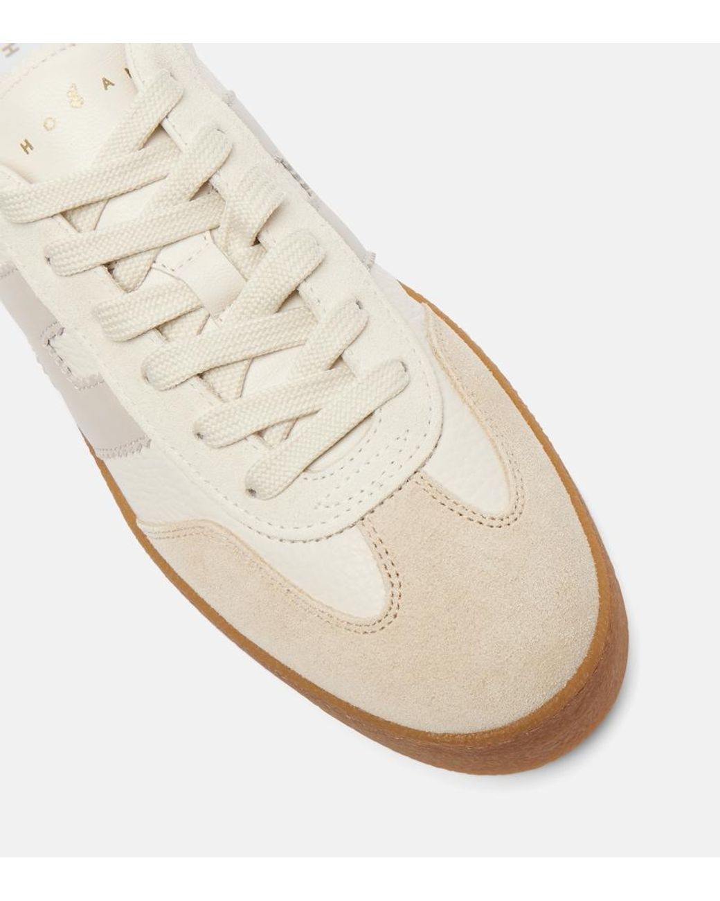 Hogan White H698 Suede-Trimmed Leather Sneakers