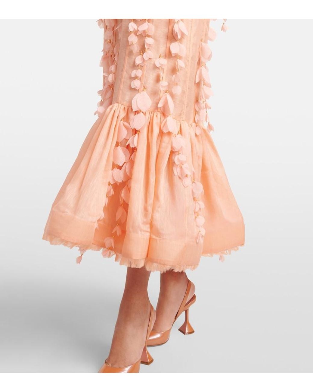 Zimmermann Pink Dawning Linen And Silk Midi Dress