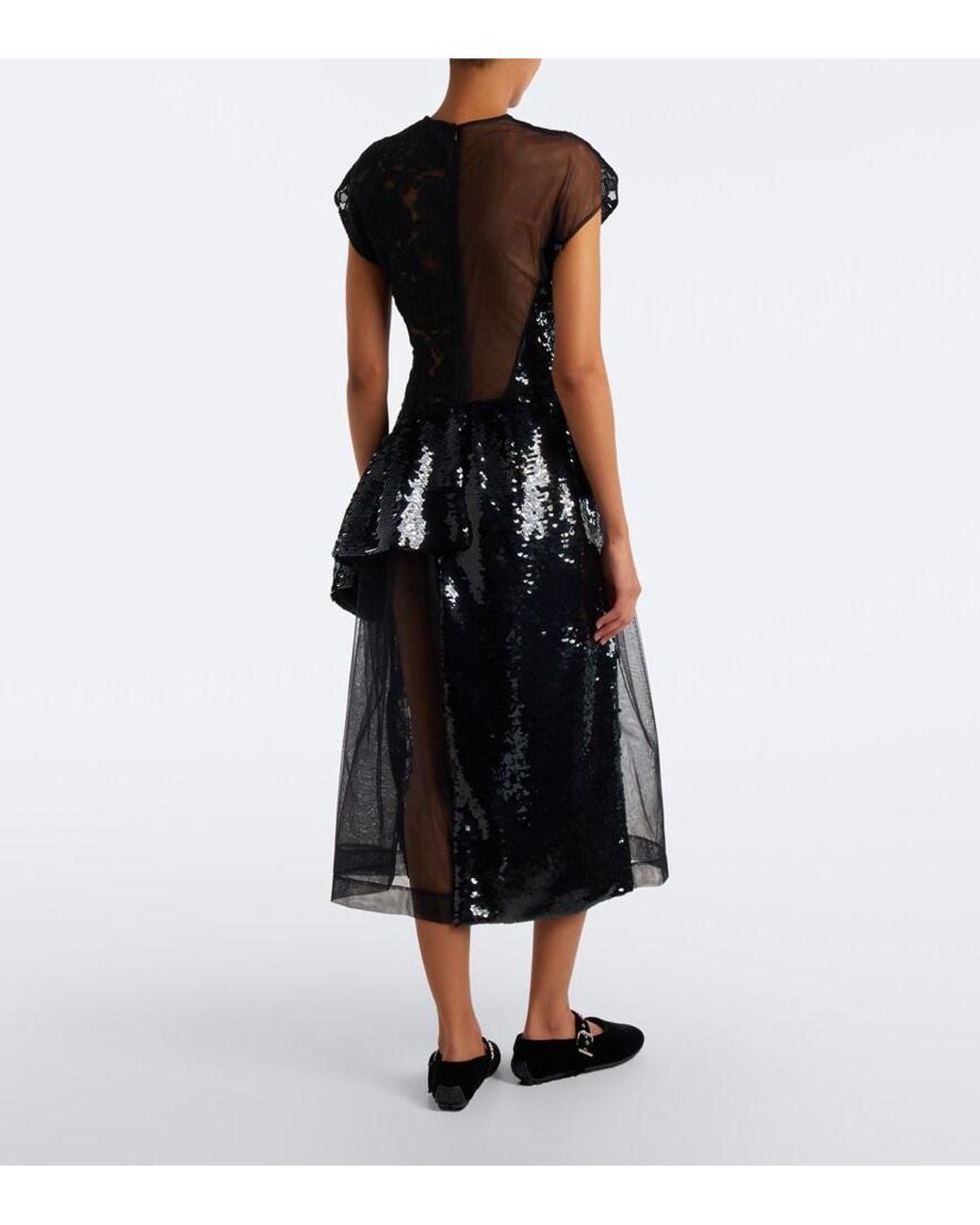 Simone Rocha Black Paneled Lace-Trimmed Sequined Midi Dress