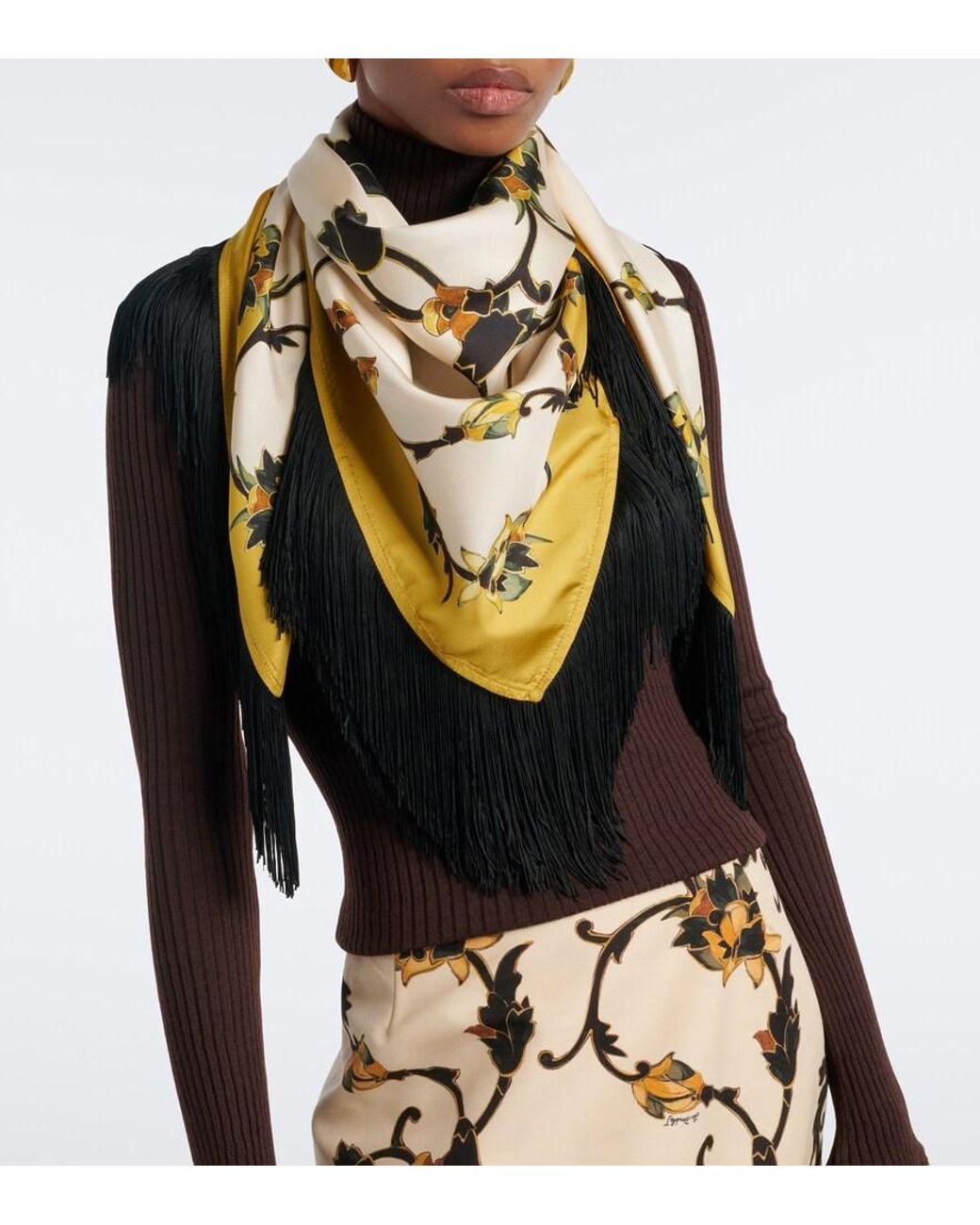 LaDoubleJ Metallic Buttercup Reversible Fringed Silk Scarf