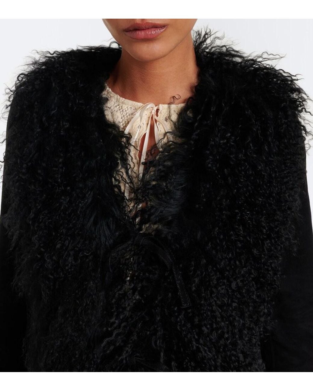 Rixo Black Sammy Shearling-Trimmed Suede Jacket
