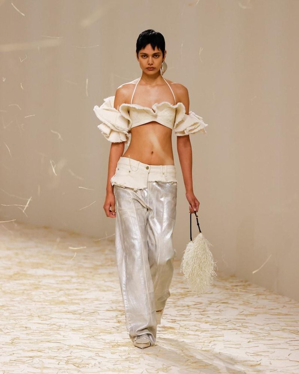 Jacquemus Natural La Brassiere Artichaut Cotton Crop Top