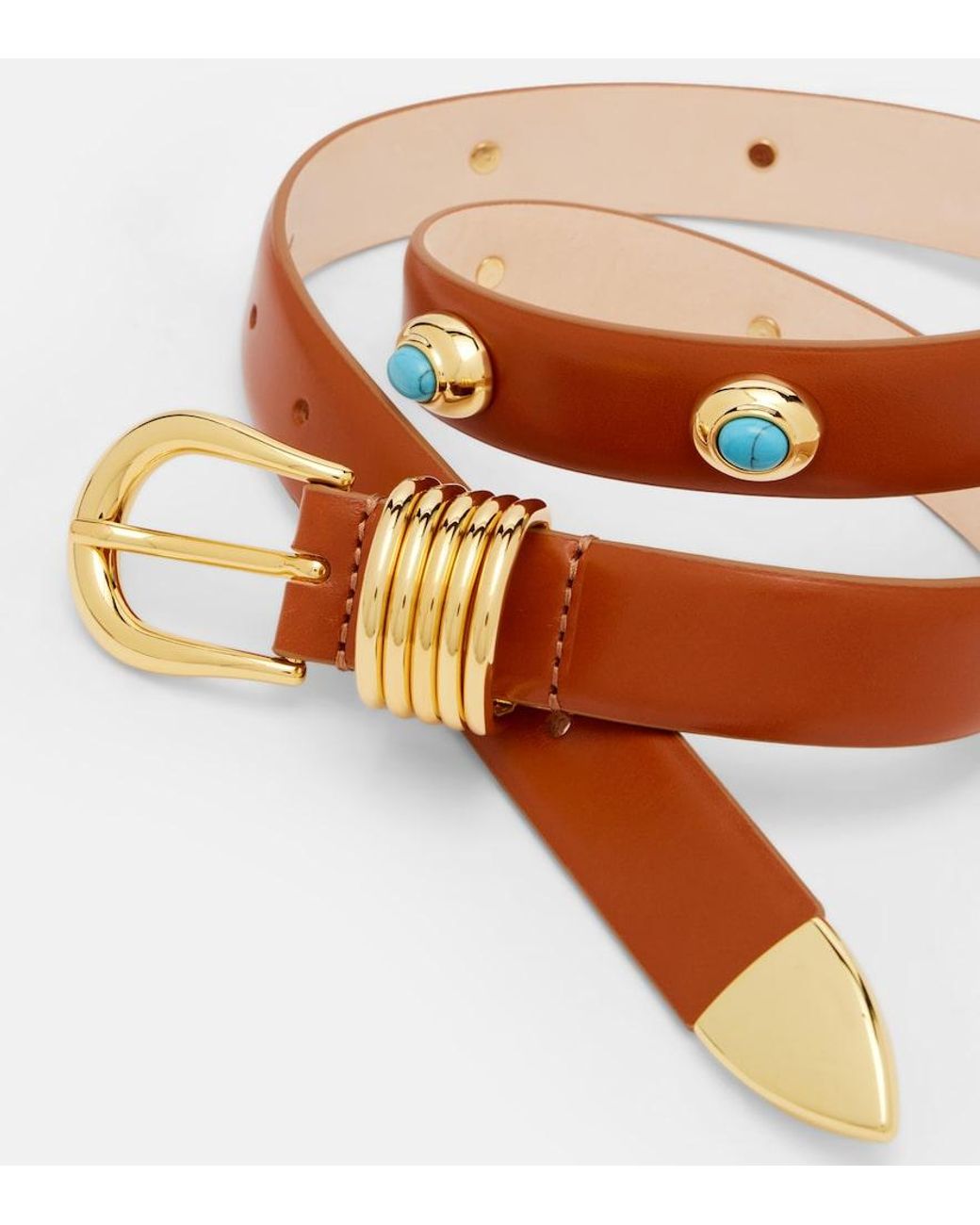 DEHANCHE Brown Hollyhock Embellished Leather Belt