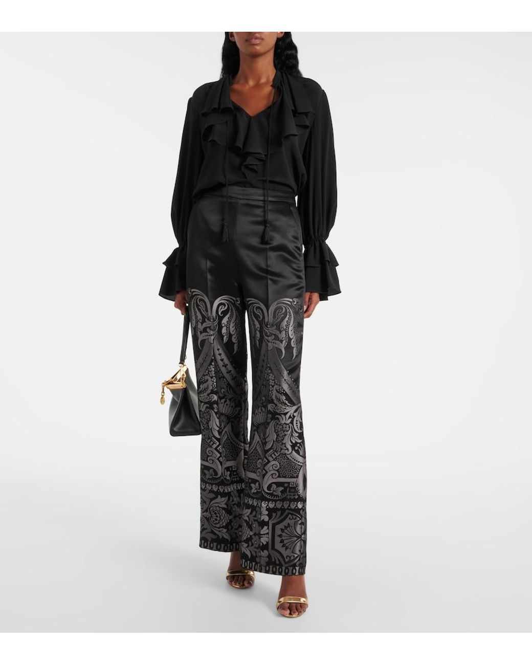 Etro Black Silk Jacquard Palazzo Trousers
