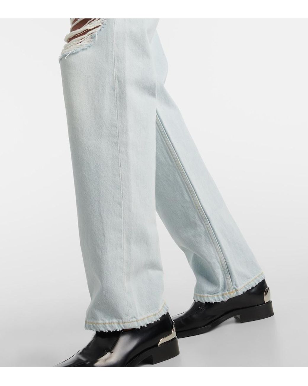 Re/done Blue Loose Long Distressed Straight Jeans