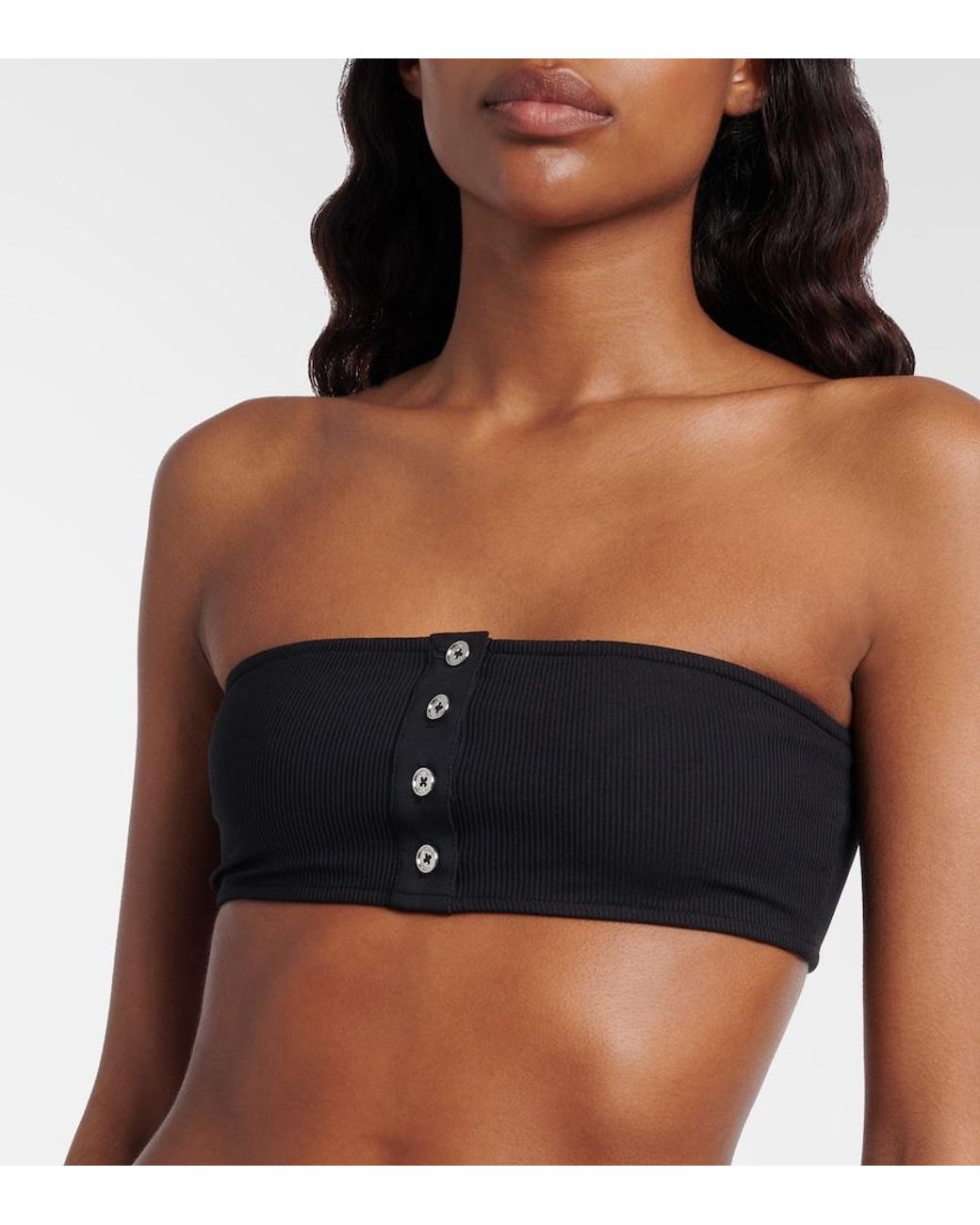 Totême Black Ribbed-Knit Bandeau Bikini Top