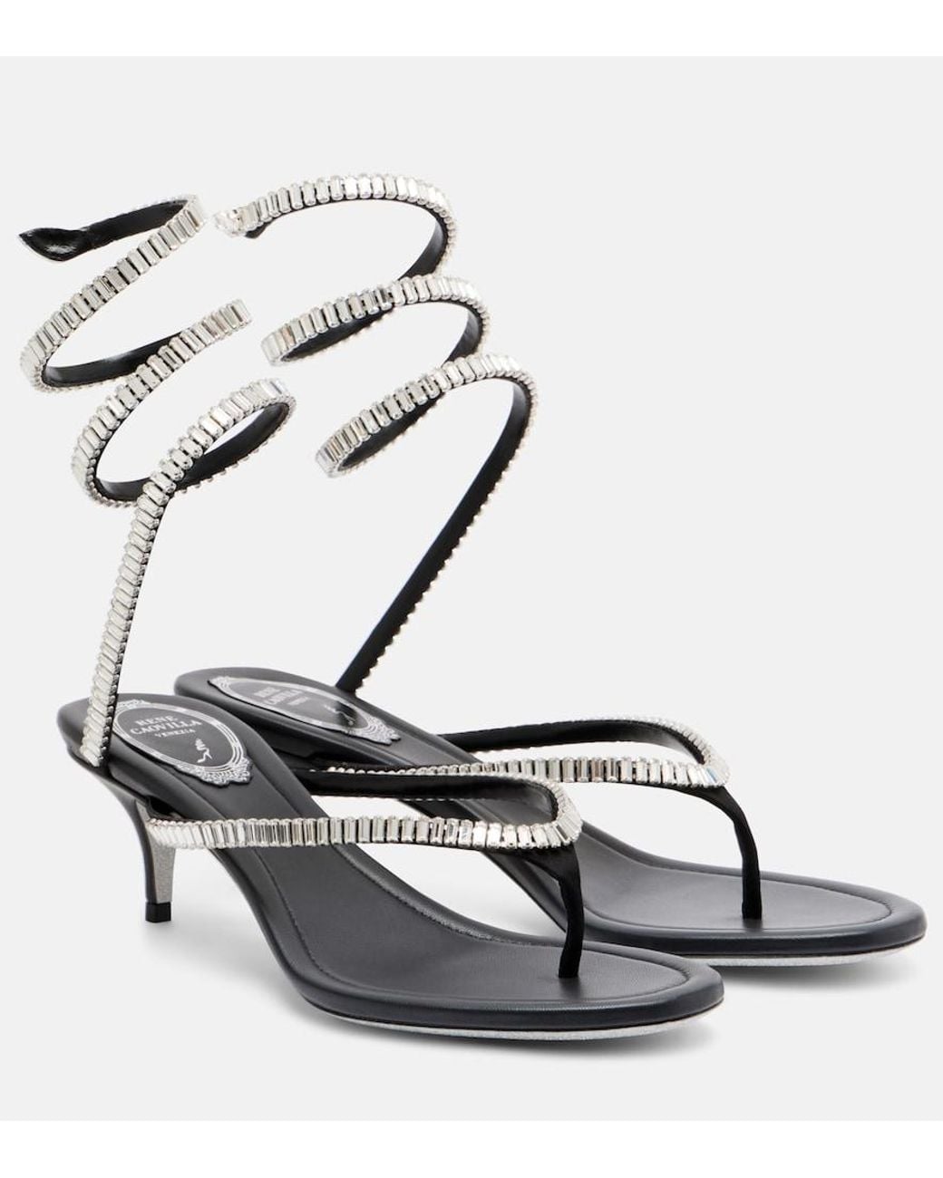Rene Caovilla Metallic Embellished Satin Thong Sandals
