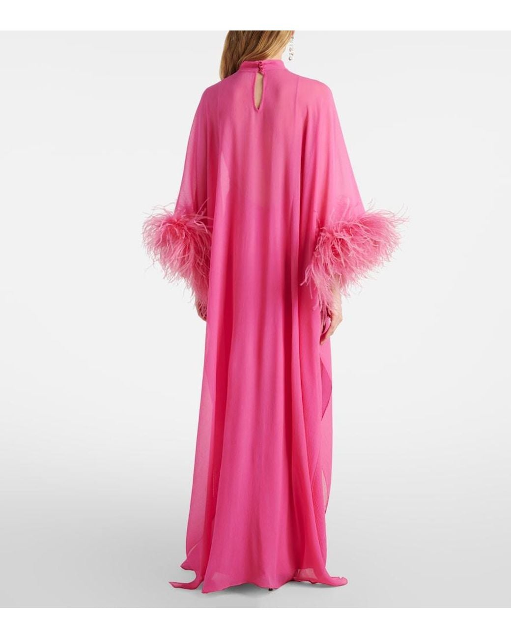 ‎Taller Marmo Pink Penelope Feather-Trimmed Silk Kaftan