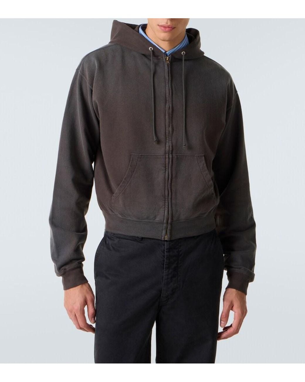 Auralee Black Cotton Jersey Hoodie for men