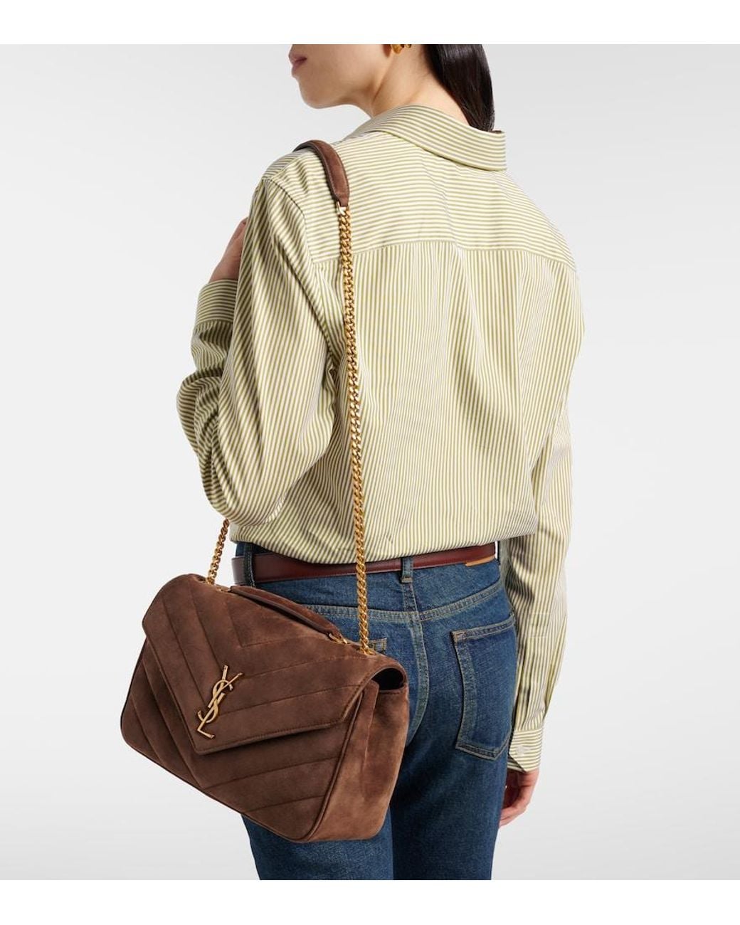Saint Laurent Brown Loulou Medium Suede Shoulder Bag